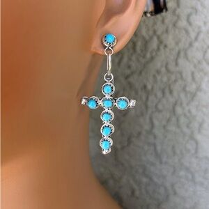 Zuni Sterling Turquoise Cross Dangle Earrings